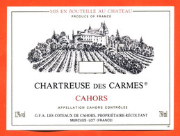 Etiquette Neuve De Vin De Cahors Chartreuse Des Carmes Les Coteaux De Cahors à Mercues - 75 Cl - Cahors