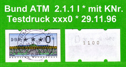 Deutschland Bund ATM 2.1.1 I  Testdruck DBP Xxx0 Vollstempel 29.11.96 Darmstadt 11 / IBM Klüssendorf Automatenmarken - Timbres De Distributeurs [ATM]