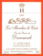 Etiquette Neuve De Vin De Cahors Les Marches De Caix 1997 Vin Du Prince Du Danemark - 75 Cl - Cahors