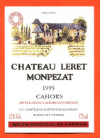 Etiquette Neuve De Vin De Cahors Chateau Leret Monpezat 1995 Jean Baptiste De Monpezat à Albas - 75 Cl - Cahors