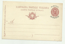 1902 UFFICI ALL'ESTERO LEVANTE ALBANIA INTERO POSTALE 20P-10 CENT. NUOVO - Entero Postal