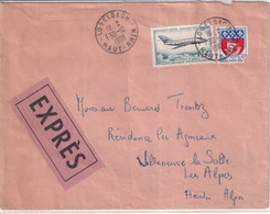 1965 - POSTE AERIENNE + ARMOIRIES Sur ENVELOPPE EXPRES ! De LOGELBACH (HAUT-RHIN) - 1960-.... Briefe & Dokumente