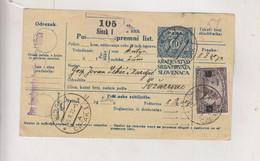 YUGOSLAVIA, SISAK  1923 Parcel Card - Storia Postale