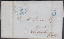 1848. USA. 5 + WATERTOWN SEP 29 N.C. To Salisbury. Sender Bank Of Cape Fear. Interesting Cover And Content... - JF428324 - …-1845 Prephilately