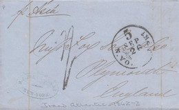 1860. USA. Interesting Transatlantic Cover Pr. Asia From New York To Plymount, England 1860. Cancelled 5 S... - JF428326 - …-1845 Prefilatelia