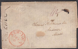 1843. USA. NEW-YORK DEC 6 On Cover To Andover, Mass. Extremely Small And Long Text. Very Interesting Conte... - JF428328 - …-1845 Prephilately