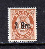 NORWAY - 1888 Posthorn Surcharge 2o On 12o Mounted Hinged Mint - Nuevos