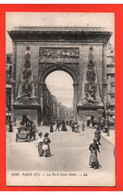 (RECTO / VERSO) PARIS EN 1918 - N° 1280 - LA PORTE SAINT DENIS AVEC VIEILLE VOITURE ET PERSONNAGES - BEAU CACHET - CPA - Nahverkehr, Oberirdisch
