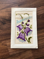 CPA Ancienne Fantaisie Brodée * Anniversaire * Fleurs Violettes Clochettes - Embroidered