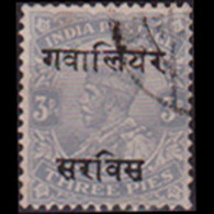 INDIA-GWALIOR 1927 - Scott# O30 King Opt. 3p Used - Gwalior