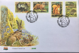 IRELAND 2002, NATIVE IRISH MAMMALS, 4 DIFFERENT STAMP, FV 2.48 £, RABBIT, HARE, SQUIRREL,  INFORMATION CARD - Covers & Documents