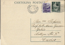 CARTOLINA POSTALE DEMOCRATICA SENZA STEMMA LIRE 2+6 (INT. 127) DA VENEZIA *2.X.47* PER TREVISO - Interi Postali