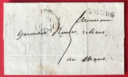 France, Griffe 36 TOURS Sur Lettre 20.4.1828 Pour Le Mans - (A366) - 1801-1848: Vorläufer XIX