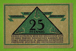 ALLEMAGNE / DÜSSELDORF / 25 PFENNIG / NOTGELD / 15 OCTOBRE 1919 / N° SERIE 143646 - Non Classificati