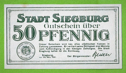 ALLEMAGNE / SIEGBURG / 50  PFENNIG / NOTGELD /  20 MARS 1921 / N° SERIE - Ohne Zuordnung