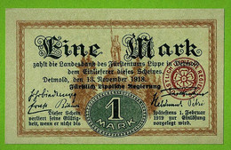 ALLEMAGNE / DETMOLD / EINE MARK / NOTGELD / 13 NOVEMBRE 1918  / NEUF - Unclassified