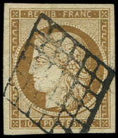EMISSION DE 1849 - 1a   10c. Bistre-brun, Oblitéré GRILLE, Belles Marges, TB/TTB - 1849-1850 Ceres