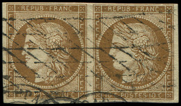 EMISSION DE 1849 - 1a   10c. Bistre-BRUN Foncé, PAIRE Obl. GRILLE SANS FIN, TTB - 1849-1850 Ceres