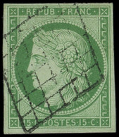 EMISSION DE 1849 - 2    15c. Vert, Oblitéré GRILLE, TB/TTB. C - 1849-1850 Ceres