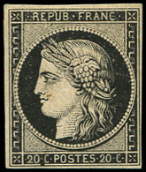 * EMISSION DE 1849 - 3    20c. Noir Sur Jaune, Inf. Trace De Ch., TTB. S - 1849-1850 Ceres