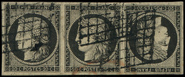 EMISSION DE 1849 - T3d  20c. Noir Sur Jaune, TETE-BECHE Dans Une BANDE De 3, Obl. GRILLE, TTB - 1849-1850 Ceres