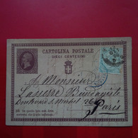 ENTIER CARTOLINA POSTALE DIECI CENTESIMI TORINO POUR PARIS 1876 - Entiers Postaux