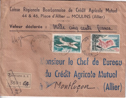 1964 - POSTE AERIENNE Sur ENVELOPPE CHARGEE VALEUR DECLAREE ! De MOULINS (ALLIER) => MONTLUCON - 1960-.... Briefe & Dokumente