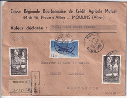 1964 - POSTE AERIENNE Sur ENVELOPPE CHARGEE VALEUR DECLAREE ! De MOULINS (ALLIER) => MONTLUCON - 1960-.... Covers & Documents
