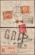 France 1935 Y&T 235, 283 Et 286, 25 C Semeuse 50 C Et 1 F Paix. Destinataire En Fuite. GRIF B - 1932-39 Paix