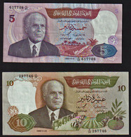 TUNISIE: N° 79, 5 Dinars Date 03/11/1983. N°84, 10 Dinars Date 20/03/1986. Habib Bourguiba - Tunisie