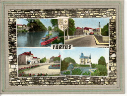 CPSM Dentellée (40) TARTAS - Dans Un Cadre De Mur En Pierres Sèches, Carte Colorisée Multivues De 1960 - Tartas