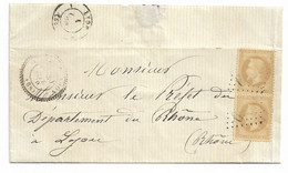 Paire De 10c Brun Lauré Sur Lettre Adressée Au Préfet Du Rhône -- Cachet Perlé -- Document Historique - 1849-1876: Periodo Clásico