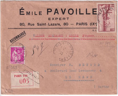 1939 - PAIX Sur ENVELOPPE CHARGEE VALEUR DECLAREE ! De PARIS - 1932-39 Vrede