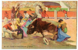 Corrida.caída Al Descubierto Y Coleo.chute Sans Protection Face Au Taureau. - Corrida