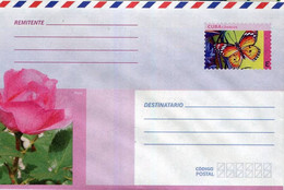 Lote PEP1373, Cuba, Entero Postal, Stationery, Cover, E, Butterfly, Rose - Cartes-maximum