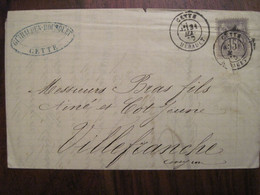 France 1878 Cette Sète Cover Timbre Seul Paix Et Commerce Sage 15c Villefranche Aveyron - 1877-1920: Semi Modern Period