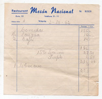 Vitoria  (Espagne) Facture 1962 RESTAURANTMESON NACIONAL   (PPP34758) - Spain