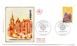 1972-- FDC Soie -- EUROPA  ...Cathédrale D'Aix La Chapelle................cachet PARIS ............à Saisir - 1970-1979