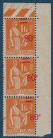 PAIX N°359* 0fr80*/** Sur 1fr Bande De 3 CDFeuille Surcharge Très Décalée Faisant 8c Au Lieu De 80c RR Signé CALVES - 1932-39 Frieden