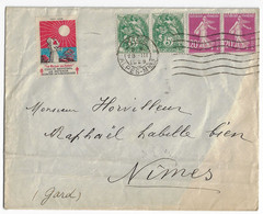 NICE Lettre 5c Blanc Vert T IIA 20c Semeuse Yv 111 190 Ob Meca 1928 Vignette Errinophilie Tuberculose 1927 Baiser Soleil - Brieven En Documenten