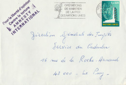 Lettre Des Nations Unies De Genève Voyagée Pour Le Puy France Oblitération Genève Du 22/10/1977 Amnesty International - Brieven En Documenten