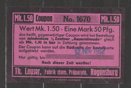 1,50 Mark  Pfennige 1932 Deutsches Reich, Bayern, Regensburg Th Lauser Fabrik Für Chem. Präparate - Ohne Zuordnung