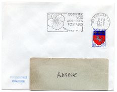 ALLIER - Dépt N° 03 = MOULINS RP  1967 = FLAMME Codée =  SECAP Multiple ' PENSEZ + CODIFIEZ' = Pensée N° 1 - Código Postal