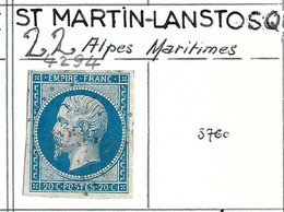 FRANCE Classique,  Obl. PC Et GC Des Villes Sur TP Isolés: ST MARTIN-LANTOSQUE (Alpes Mar.), PC 4294 (22) - Sin Clasificación