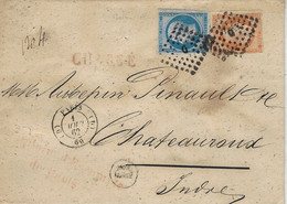 1862-enveloppe CHARGE  Du Bureau PARIS  D  Cad T1502  Affr. N°14 Et 16 + D Dans Un Cercle Indicatif De Bureau - 1849-1876: Klassik