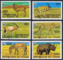 Chad 1979 CTO 6v, Wild Animals, Rhino Leopard, Donkey, Antelope - Gebruikt