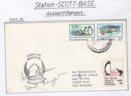 Ross Dependency 1986 Cover Scott Base  + Label Ca  Asgaard Rangers 2 Signatures Ca Scott Base 27 DE 85 (SC146) - Covers & Documents