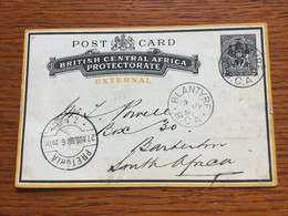 GÄ26246 British Central Africa Ganzsache Stationery Entier Postal P 5 From Blantyre To Pretoria Rare! - Otros