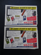 MAZ-H01 - 2 Buvards - Pile MAZDA – Un Homme éclairé En Vaut Deux  - Voir Scans - Batterien