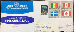 UNITED NATION 2003, FRONT ONLY WITH 5 DIFFERENT STAMPS USED TO SCOTLAND FLAG OF SENEGAL, PERU ,SWEDEN,CANADA COUNTRIES, - Storia Postale